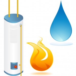 Water Heater Cartoon: Fire and Water Droplet.