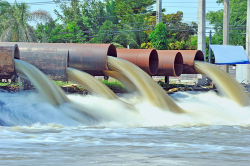 Pipes move water at a water treatment facility.